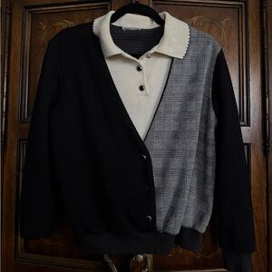 Alfred Dunner Black & Gray Plaid Women's Cardigan